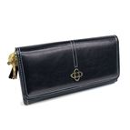 CLUTCH WALLET WITH ST. BENEDICT CROSS & MIRACULOUS MEDAL CHARMS - BLACK